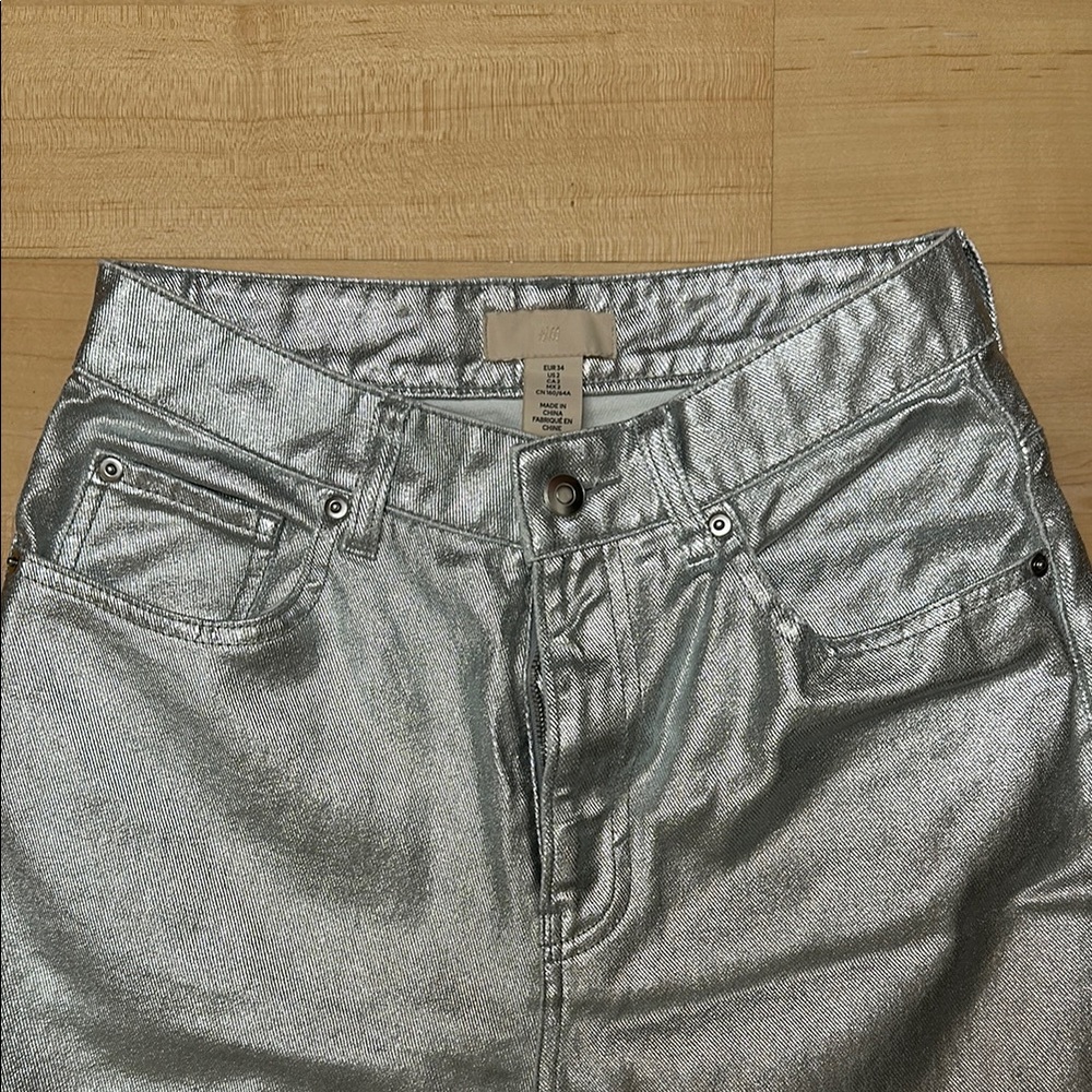 NWOT Silver Wide Leg Jeans | H&M Women’s - Halloween & Holiday Festive - Picture 2 of 6